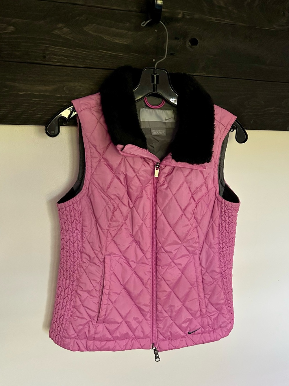 Nike Pink Quilted Vest with Faux Fur Collar